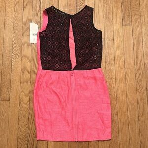 Hot pink sheath with amazing lace open back